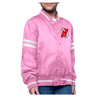  New Jersey Devils Starter Youth Printed Logo Satin Varsity Full-Snap Jacket - Pink